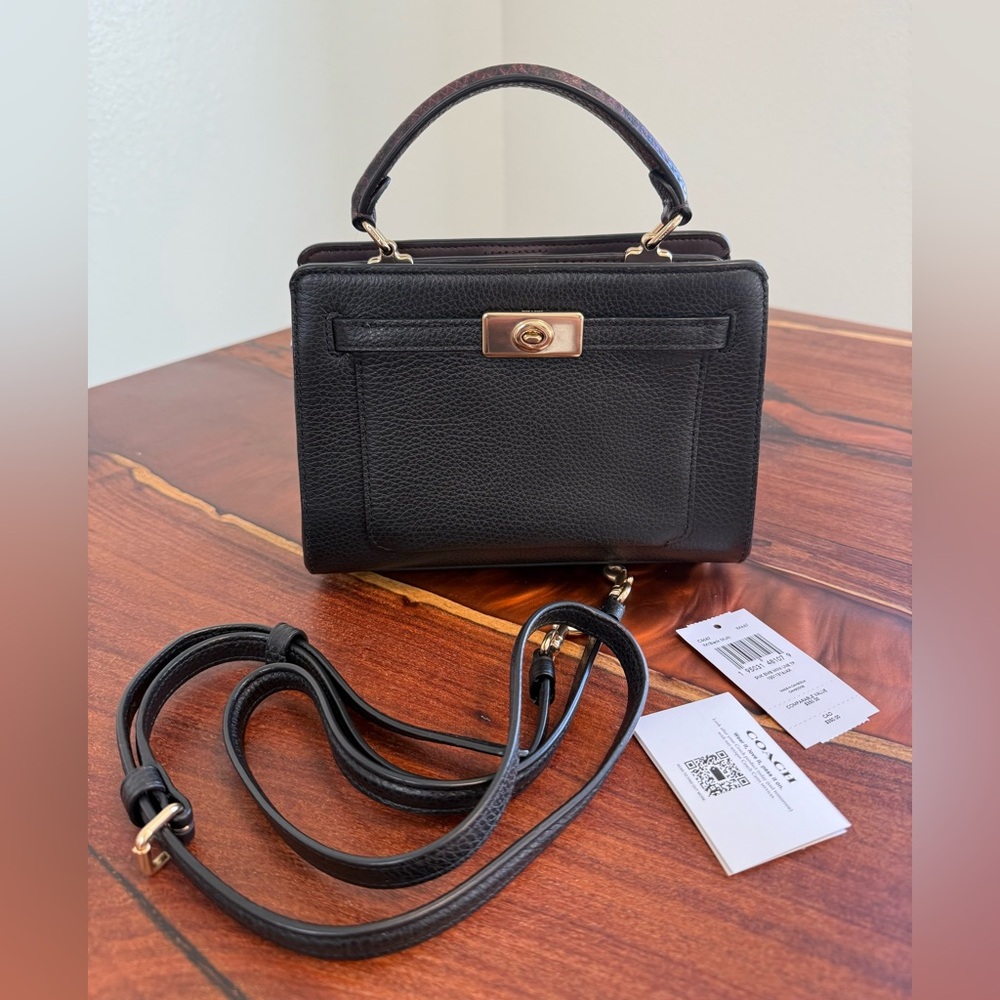 Nwt Coach Purse C8687 Mini Lane Top Handle Pebble Snake Leather Black